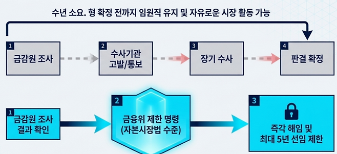 금융감독원이 최근 국회에 제출한 디지털자산기본법 2단계 입법 도입시 건의사항 중 불공정거래 관련 임원선임 제한 제도 도입 방안을 기존 방안과 비교한 개념도. [출처=구글 노트북LM]