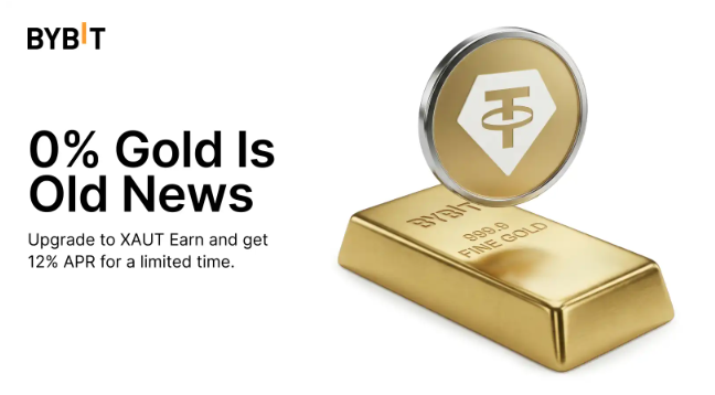 바이비트가 새롭게 출시한 토큰화 금 예치 상품 ‘XAUT Earn’의 홍보 이미지. 해당 상품은 테더 골드 예치 시 한시적으로 연 최고 12%의 수익률을 제공한다. [사진제공 = 바이비트]