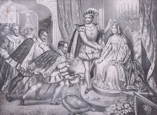 작자미상, 이네스의 사후 포르투갈 왕비 대관식, 19세기경, 석판화