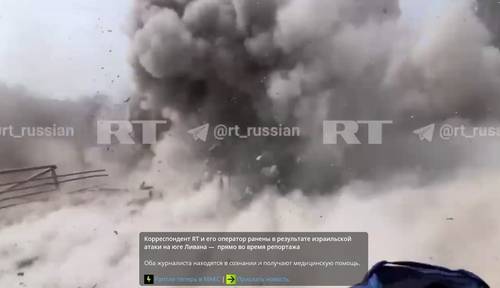 레바논에서 생방송 리포트하던 러시아 기자 바로 뒤를 타격한 이스라엘군 공습 장면 [럽틀리 텔레그램 계정 캡처. 재판매 및 DB 금지]