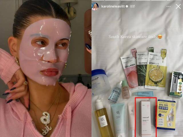 메디큐브의 PDRN 제품들은 미국을 중심으로 해외에서도 큰 반향을 일으키고 있다. 구글 트렌드에 PDRN을 검색할 경우 연관 검색어로 'medicube pdrn', 'medicube pdrn pink' 등이 상위 10위에 오를 정도다. 미국 셀럽 헤일리 비버는 2024년 10월 자신의 인스타그램에 메디큐브 'PDRN 핑크 콜라겐 겔 마스크'를 착용한 인증샷(왼쪽)을 올렸고, 지난해 10월 도널드 트럼프 미국 대통령의 방한 때 동행한 캐롤라인 레빗 백악관 대변인이 인스타그램에 게시한 'K뷰티 제품 구매 인증샷'(오른쪽)에도 메디큐브 PDRN 핑크 톤업 선크림이 포함됐다. 인스타그램 캡처