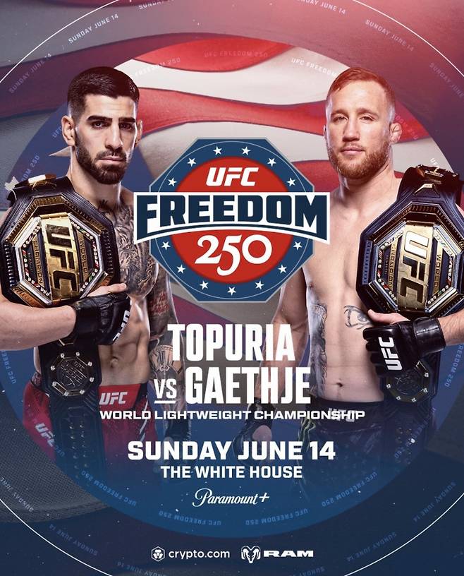 UFC 백악관 대회 'UFC 프리덤 250'에서 맞붙는 일리아 토푸리아와 저스틴 게이치. 사진=UFC