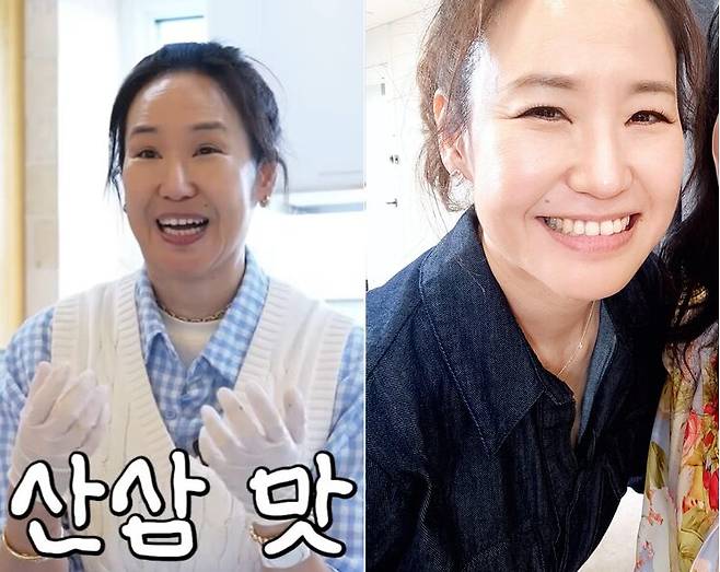 탱탱한 피부를 자랑하는 강주은이 최근 봄나물 냉이에 푹 빠진 근황을 공개했다. 사진=유튜브 채널 '깡주은'