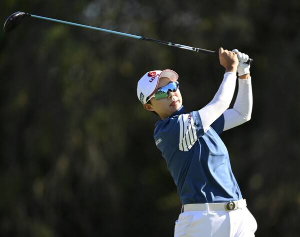 2026년 미국여자프로골프(LPGA) 투어 포티넷 파운더스컵 우승 경쟁에 뛰어든 김효주 프로가 3라운드에서 경기하는 모습이다. 사진제공=LPGA_Gett (사진을 무단으로 사용하지 마십시오.)