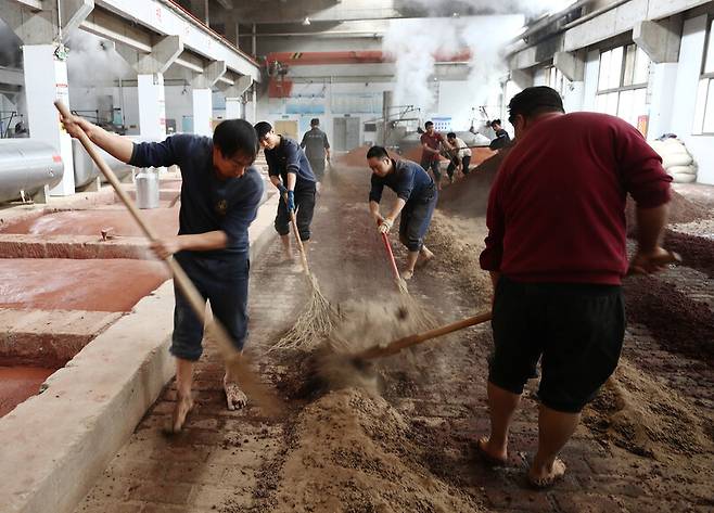 국주문화성 안에 있는 마오타이주 제조장에서 노동자들이 일을 하고 있다. 박미향 선임기자