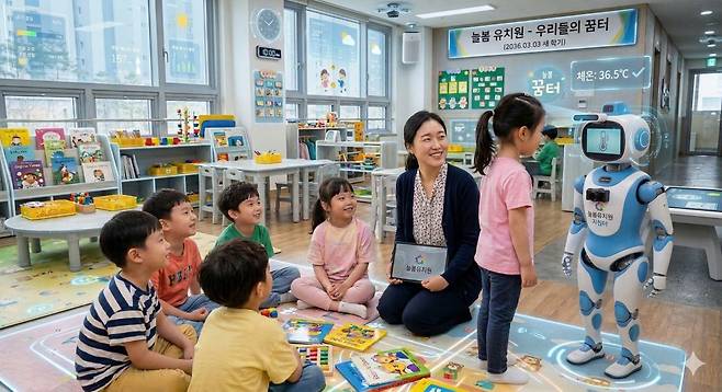 2036년 유치원의 모습을 그린 생성형 AI 이미지