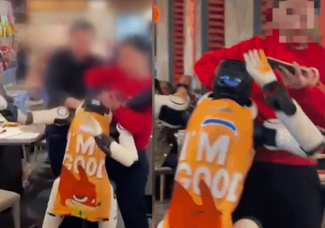 최근 미국 캘리포니아주에 있는 한 훠궈 식당에서 홍보용으로 사용되던 휴머노이드 로봇이 갑자기 오작동을 일으켰다. SNS 캡처