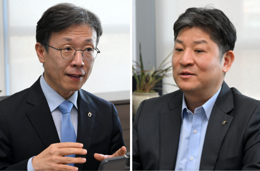 이수철(왼쪽) NH투자증권 운용사업부 대표(부사장)과 김형진 NH투자증권 IB사업부 대표(상무)가 22일 서울 여의도 본사 사옥에서 서울경제신문과 인터뷰하고 있다. 성형주 기자