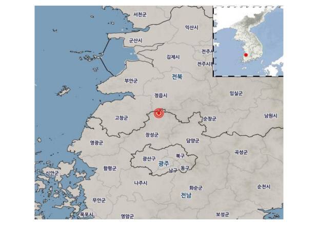 지난 20일 장성군 북쪽 18㎞ 지역에서 규모 2.4 지진이 발생했다. <기상청 제공>