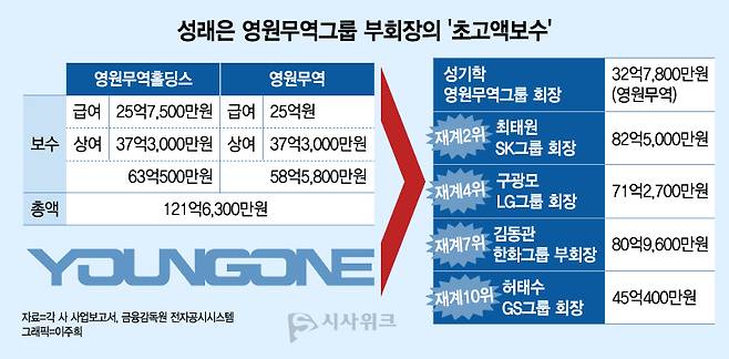 성래은 부회장의 보수는 재계 전반과 비교해도 상당한 수준이다. / 그래픽=이주희 기자