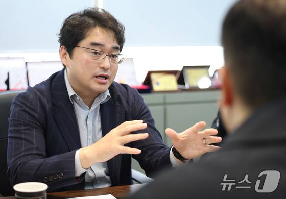 이창재 대웅제약 대표가 디지털 헬스케어 플랫폼 '웰체크'에 대해 소개하고 있다. 2026. 3. 23/뉴스1 오대일 기자