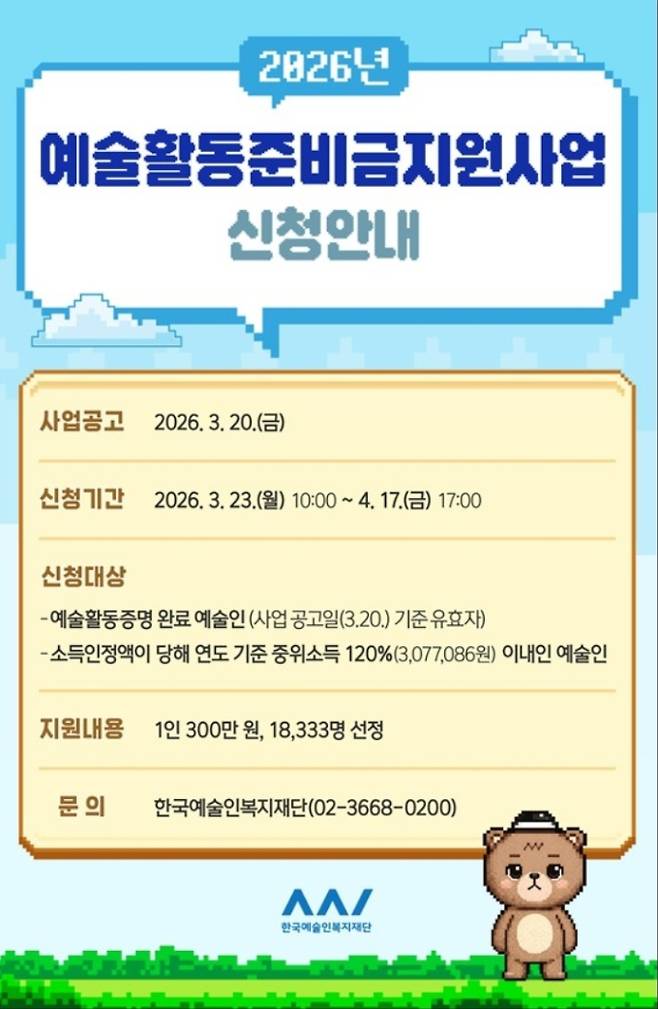2026년 예술활동준비금 지원사업 신청 기간, 지원 방법 ©누리집