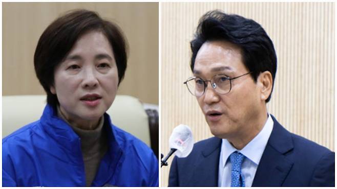 왼쪽부터 경기교육감 유은혜 후보와 안민석 후보./뉴스1