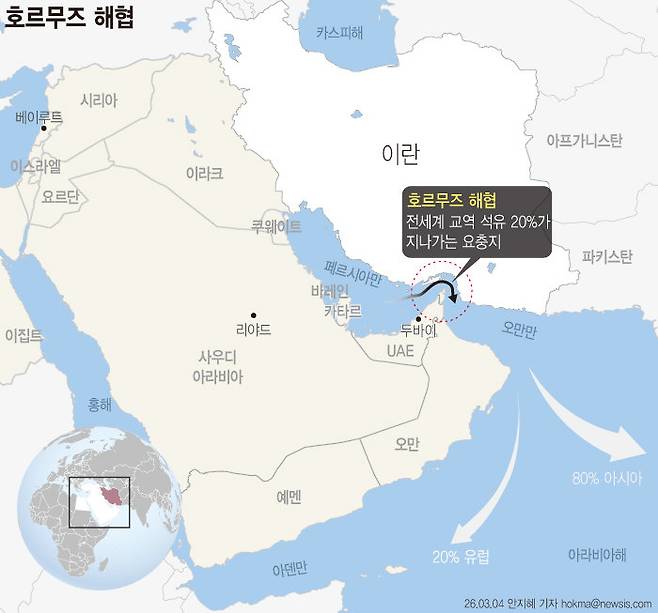 [서울=뉴시스] 미국·이스라엘과 무력 충돌 중인 이란이 4일(현지 시간) 호르무즈 해협에서 최소 10척의 선박을 향해 미사일 공격을 했다고 밝혔다.도도널드 트럼프 대통령은 소셜미디어 트루스소셜에 “필요한 경우 미 해군이 가능한 한 빨리 호르무즈 해협을 통과하는 유조선 호송을 시작할 것”이라고 밝혔다.