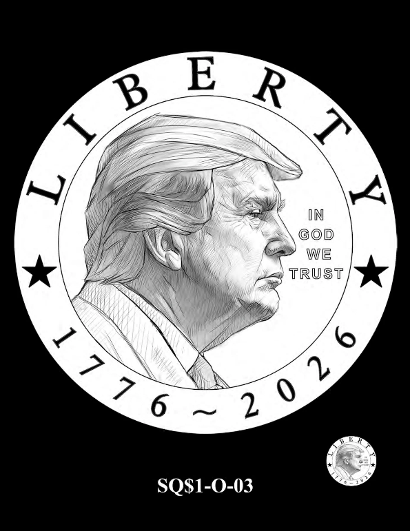 지난해 도널드 트럼프 대통령의 모습을 담은 1달러 동전 디자인. 예술위원회는 1월 이 디자인을 승인했다. [워싱턴포스트(WP) 캡처]