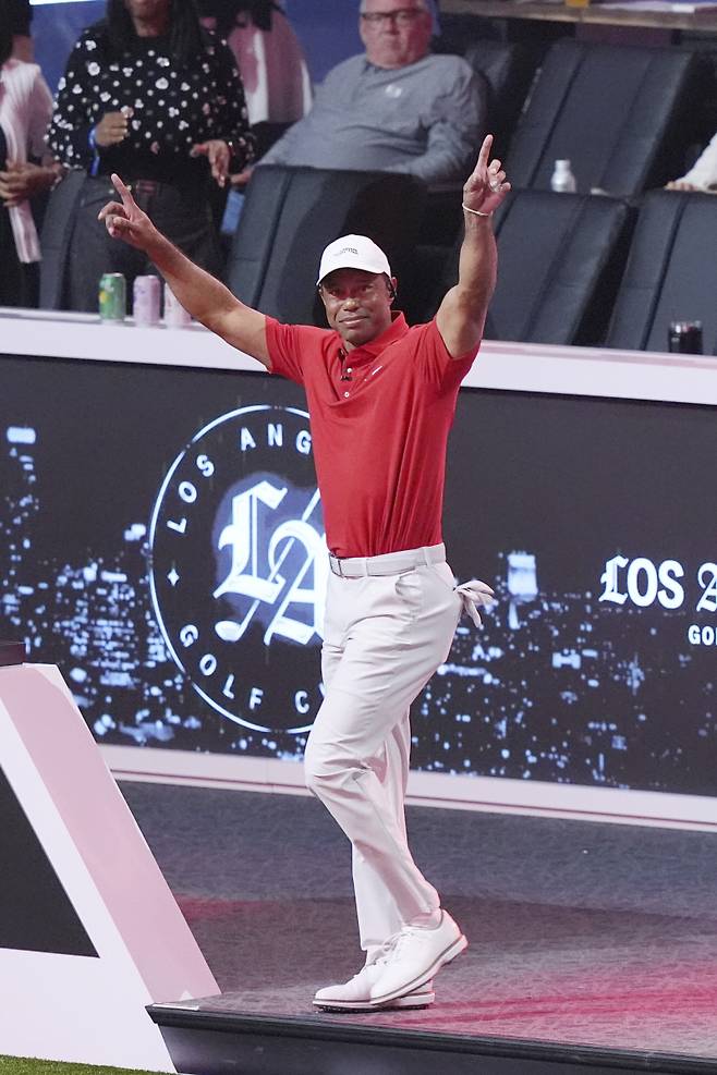 TGL 골프 대회에 나선 우즈. AP=연합뉴스