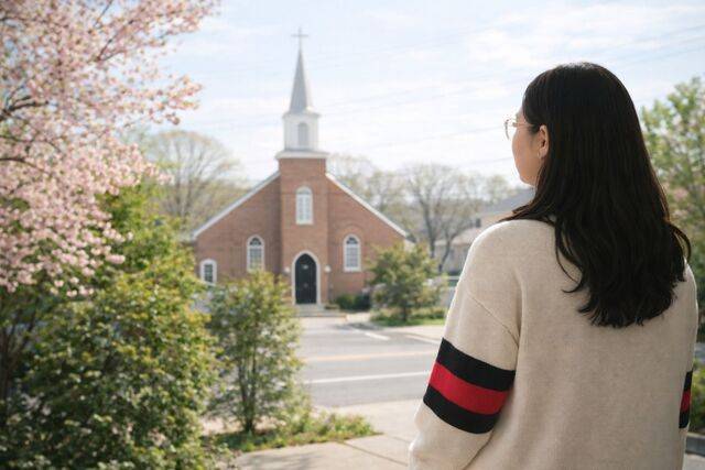취재에 응한 가나안 성도의 모습과 진술을 바탕으로 구현한 가상 이미지. 교회와의 거리감을 상징적으로 표현했다. 챗GPT