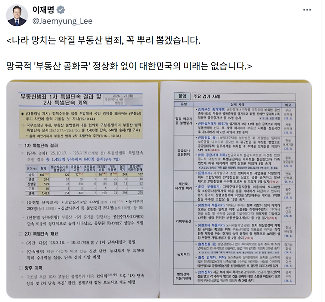 [이재명 대통령 X 캡처]