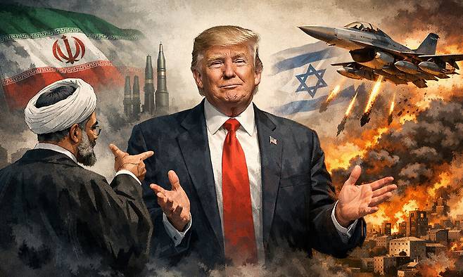 도널드 트럼프 미국 대통령이 23일(현지시간) 이란과의 핵·평화 협상이 막바지 단계에 접어들었음을 시사하며 중동 정세의 대전환 가능성을 거론했다. 이란 측의 부인에도 불구하고 트럼프 대통령은 “거의 모든 지점에서 합의에 도달했다”며 중동 평화를 위한 중대한 합의 성사 가능성을 시사했다. ChatGPT 생성 이미지