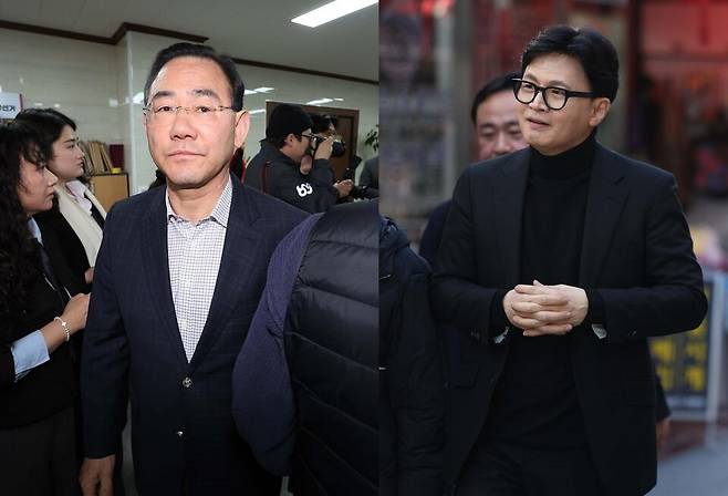 주호영 국민의힘 의원(왼쪽)과 한동훈 전 국민의힘 대표 ⓒ 연합뉴스