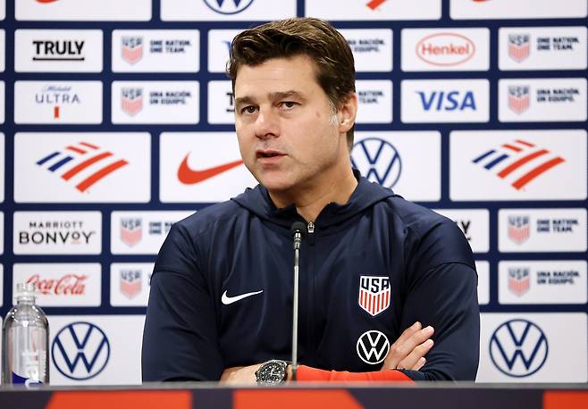 미국 축구대표팀 마우리시오 포체티노 감독이 지난해 9월 한국과 평가전에 앞서 기자회견을 하고 있다. 연합뉴스