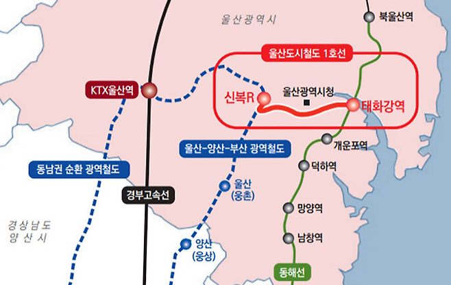 울산 도시철도 1호선(트램) 위치도. 울산매일 포토뱅크