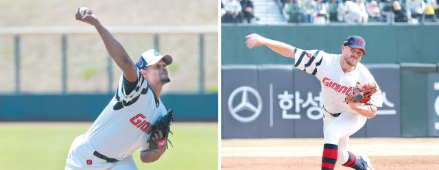 올 시즌 롯데 자이언츠의 1·2선발로 낙점된 외국인 투수 엘빈 로드리게스(왼쪽)와 제레미 비슬리. 이재찬 기자 chah@