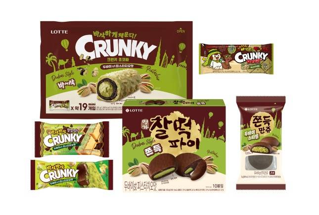 두바이스타일 피스타치오맛 제품들/사진=롯데웰푸드