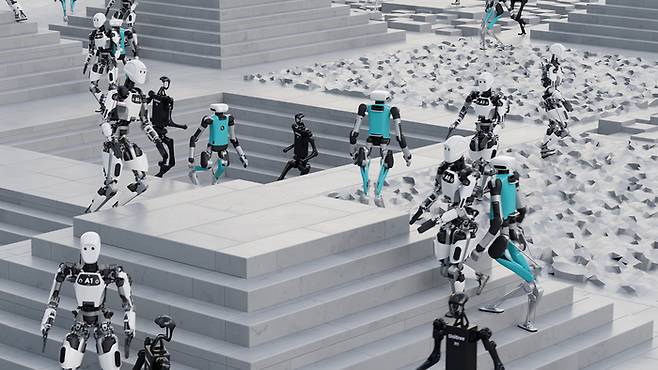 엔비디아의 Isaac Lab은 로봇 동작을 학습시키기 위해 설계된 오픈소스 통합 프레임워크다. Omniverse 기반의 Isaac Sim 위에서 작동하며, PhysX 물리 엔진을 활용한 정밀한 물리 시뮬레이션과 RTX 기반의 사실적인 렌더링을 제공한다. / NVIDIA