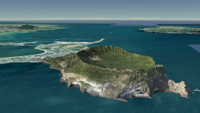 KIGAM 지오빅데이터 오픈플랫폼 상의 성산일출봉 3차원 정밀 지형자료 화면(2025년 연구부 구축자료). 세계유산본부 한라산연구부는 한국지질자원연구원과 함께 오름 등 주요 지형 20곳의 자료를 공동 구축해 단계적으로 공개할 계획이다. /사진=세계유산본부 한라산연구부 제공