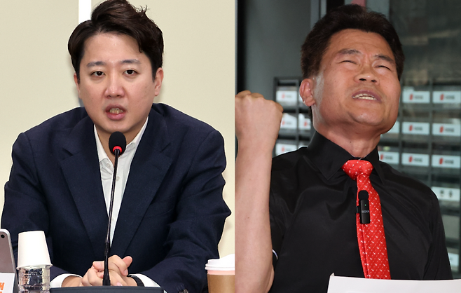 이준석 개혁신당 대표(왼쪽)와 한국사 강사 출신 유튜버 전한길(본명 전유관) / 사진=연합뉴스