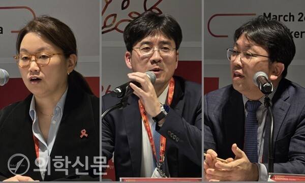 (왼쪽부터)혈액학회 김혜리 홍보이사, 김석진 이사장, 임호영 학술이사