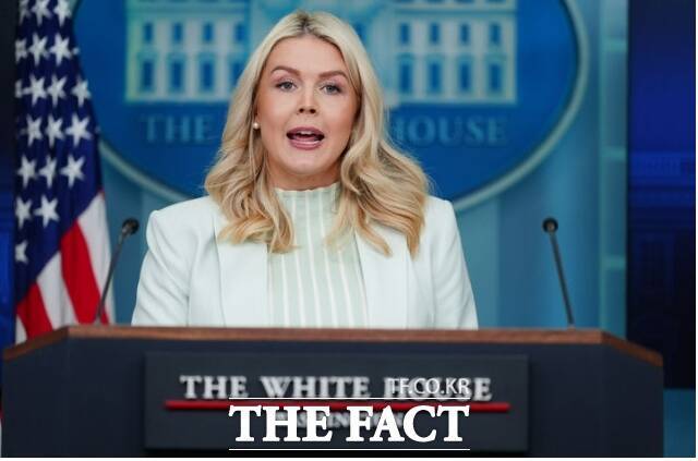 캐럴라인 레빗 백악관 대변인이 25일(현지 시간) 백악관에서 정례 브리핑을 진행하고 있다. /AP·뉴시스