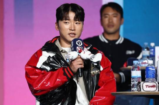 질문 답하는 LG 박해민. 사진[연합뉴스]