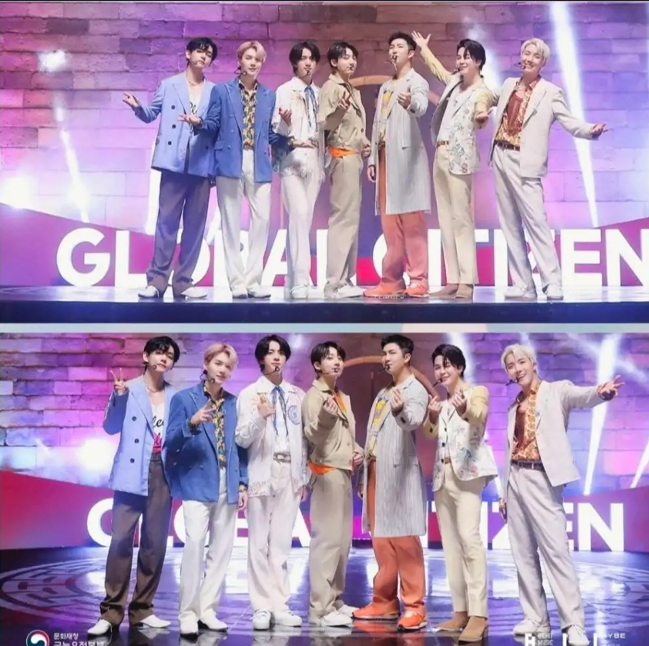 방탄소년단(BTS) 신보 ‘아리랑’(ARIRANG) 크레딧에서 진이 제외돼 논란이 일고 있다. 더불어 공식 단체 이미지에서 진만 유독 작아 보이게 보정된 것 아니냐는 의혹까지 제기되면서 팬들의 반응이 거세지고 있다. 사진 = 위 BTS 공식 계정, 아래 문화재청 공식 계정