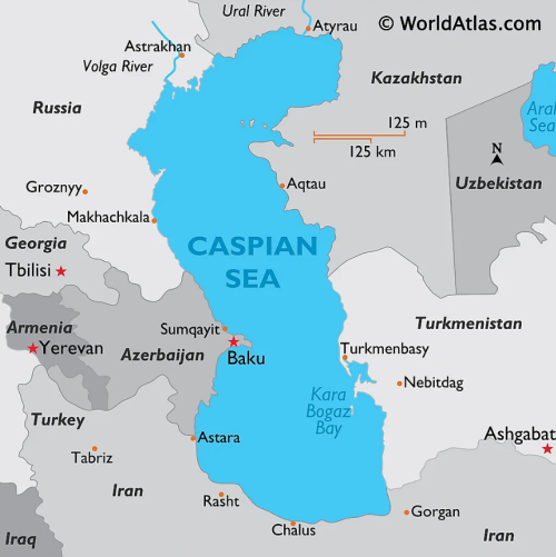 카스피해 지도. worldatlas.com 제공