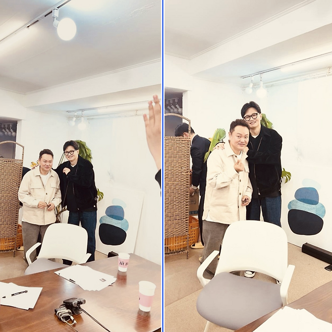 한동훈 전 국민의힘 대표가 28일 SNL코리아 출연 소식을 전하며 방송인 김민교와 찍은 사진을 SNS에 올렸다. /사진=한동훈 페이스북 캡처