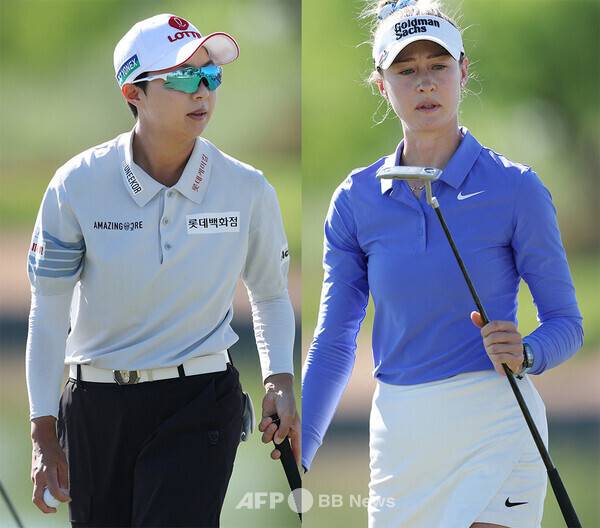 2026년 미국여자프로골프(LPGA) 투어 '포드 챔피언십 프리젠티드 바이 와일드 호스 패스'에 출전한 2025년 우승자 김효주 프로, 2024년 우승자 넬리 코다(미국)가 1라운드에서 동반 경기하는 모습이다. 사진제공=ⓒAFPBBNews = News1 (사진을 무단으로 사용하지 마십시오.)