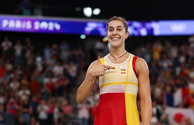 スペインのカロリーナ・マリンが2024パリオリンピック8強戦で勝利した後、喜んでいる。ゲッティイメージコリア