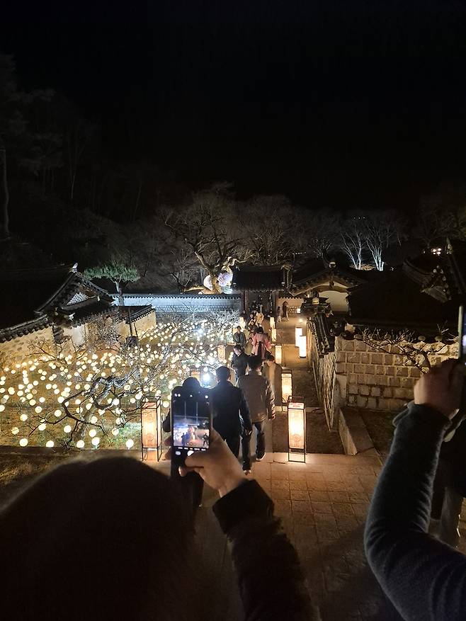 경북 안동시가 지난 20일부터 세계유산 도산서원 일원에서 진행 중인 도산서원 야간개장이 이번 주 매화가 본격적으로 피어나며 가장 깊은 봄밤의 정취를 선사하고 있다.<안동시 제공>