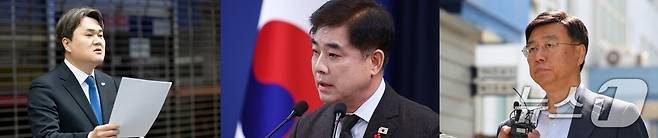 더불어민주당 성남시장 경선에 나선 김지호 예비후보(왼쪽)와 김병욱 예비후보(가운데), 국민의힘 후보로 단수공천 된 신상진 성남시장(오른쪽)./ (뉴스1 DB)