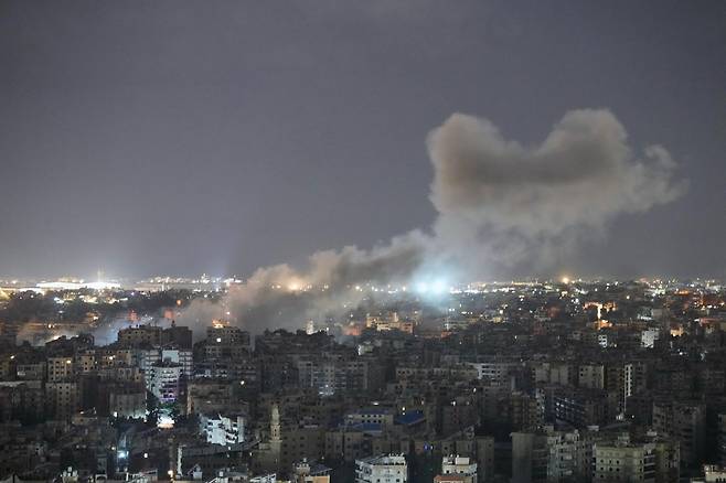 이스라엘의 공격을 받은 레바논. AP=뉴시스