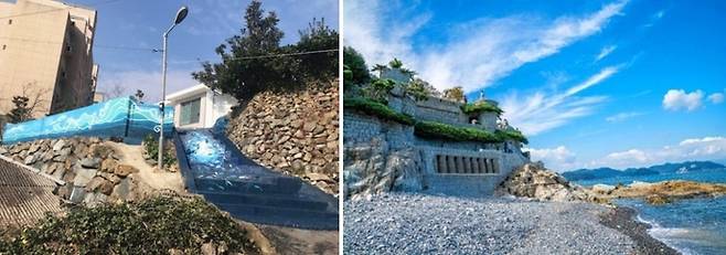 사진 왼쪽부터 옥화마을, 매미성 / 사진 = 거제시