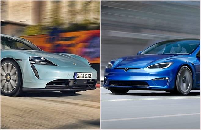 포르쉐 타이칸(왼쪽)과 테슬라 모델S [사진출처=포르쉐, 테슬라/편집]