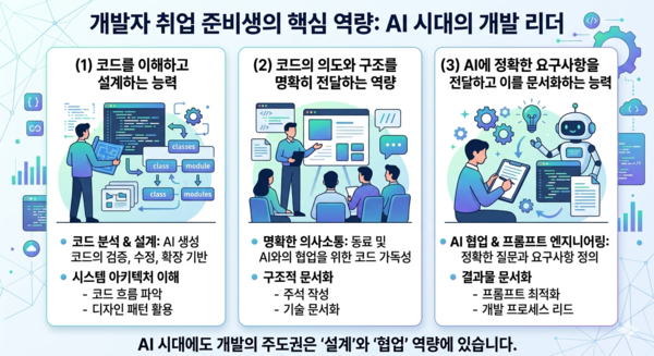 개발자 취업 준비생이 꼽은 AI 시대 핵심 역량. /제미나이 생성 이미지