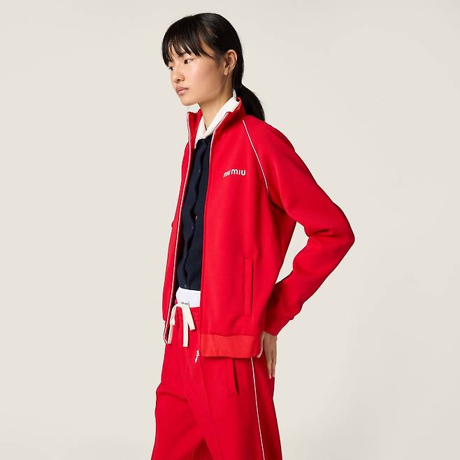 테크니컬 저지 블루종 재킷. 미우 미우.