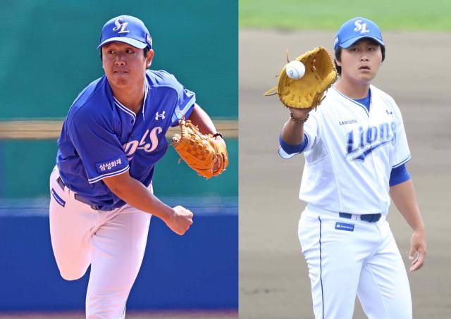 삼성 라이온즈의 양창섭(왼쪽)과 이승현. 삼성 제공