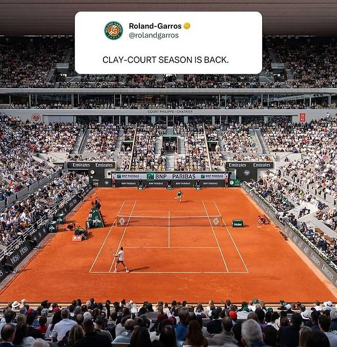 롤랑가로스는 SNS를 통해 클레이코트 시즌 개막을 알렸다. 올해 롤랑가로스, 즉 프랑스오픈은 5월24일 시작된다. 출처 롤랑가로스