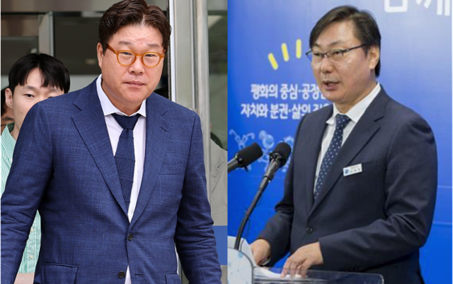 김성태(왼쪽) 전 쌍방울그룹 회장과 이화영 전 경기도 평화부지사. 연합뉴스·한국일보 자료사진