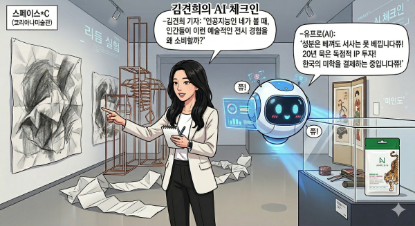 미디어펜 생활경제부 김견희 기자와 유프로 AI 막내 기자. 발로 뛰는 기자의 날카로운 시각과 인공지능(AI)의 데이터 분석력을 결합한 라이프스타일 탐방 코너 '김견희의 AI 체크인' 일러스트. /이미지 생성=제미나이